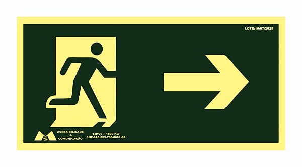 Placa Sinalização Fotoluminescente Siga pela Direita PS 1mm
