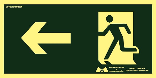 Placa Sinalização Fotoluminescente Siga pela Esquerda PS 1mm