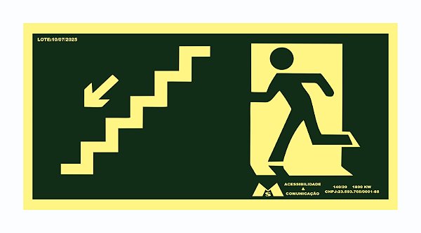 Placa Sinalização Fotoluminescente Desce Esquerda PS 1mm