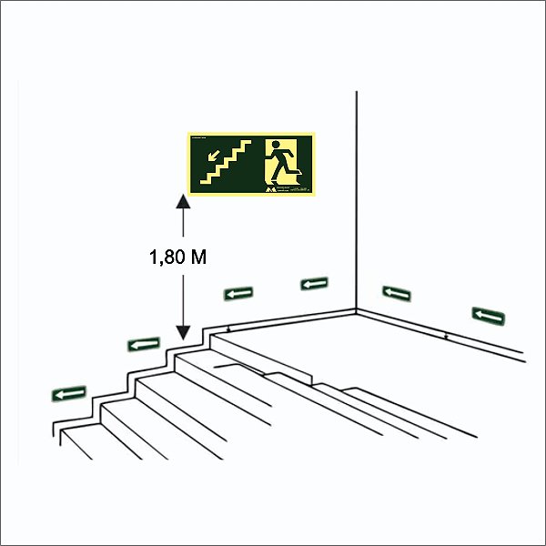 Placa Sinalização Fotoluminescente Desce Esquerda PS 1mm