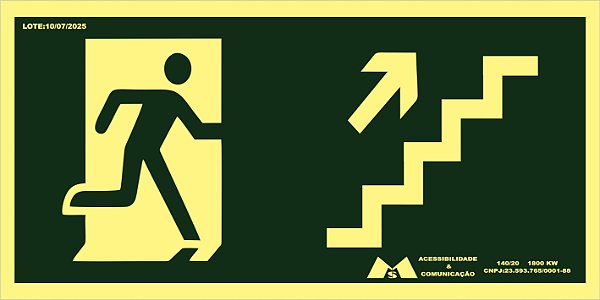 Placa Sinalização Fotoluminescente Sobe Direita PS 1mm