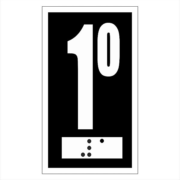 Placa Braille Elevador Andar PS 4x7cm - 1º ANDAR (fundo preto)