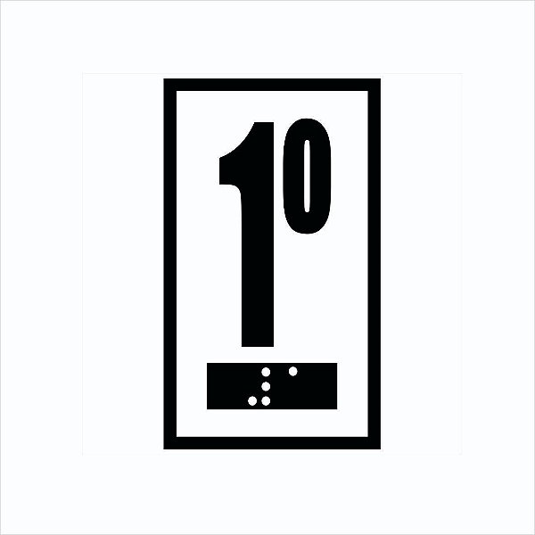 Placa Braile Elevador Andar PS 4x7 cm - 1º ANDAR (fundo branco)