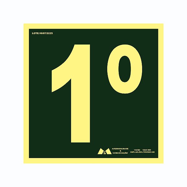 Placa Sinalização Fotoluminescente 1 Andar 20x20 ANTI CHAMAS