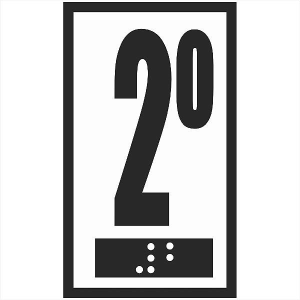 Placa Braille Elevador Andar PS 4x7 cm - 2º ANDAR (fundo branco)