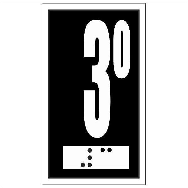 Placa Braille Elevador Andar PS 4x7 cm - 3º ANDAR (fundo preto)