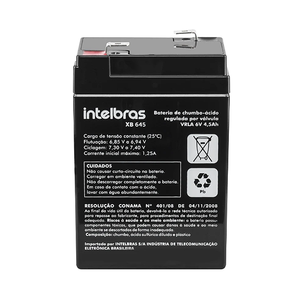 Bateria VRLA Chumbo-Ácido Intelbras XB 645 (6V / 4,5Ah Selada)