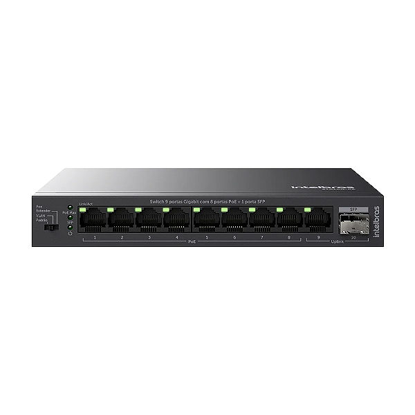 Switch 10 Portas Gigabit com 8 Portas PoE+ Intelbras S1010G-P (Uplink Gigabit)