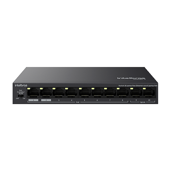 Switch 10 Portas Fast Ethernet com 8 Portas PoE+ Intelbras S1010F-P (Função VLAN)