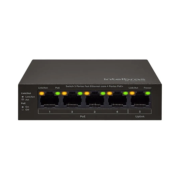 Switch 5 Portas Fast Ethernet com 4 Portas PoE Intelbras SF 500 PoE (Compacto)