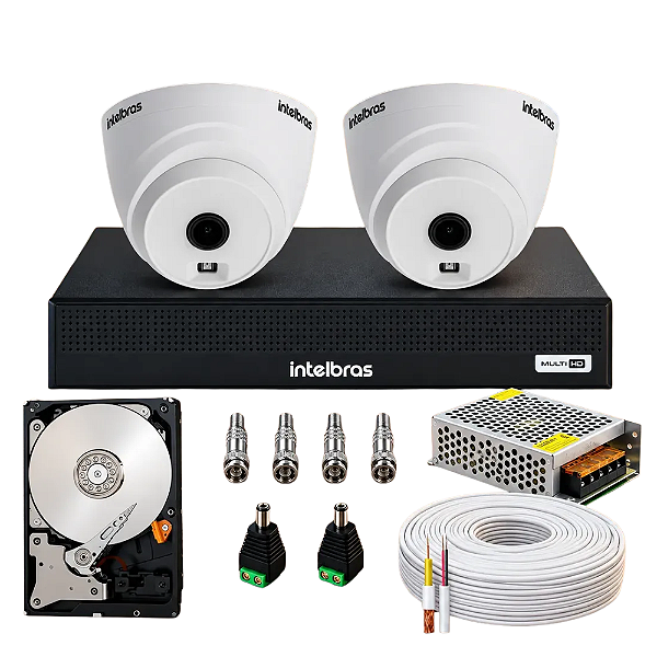 Kit CFTV Intelbras 2 Câmeras Dome HD + DVR + HD 500GB Interno
