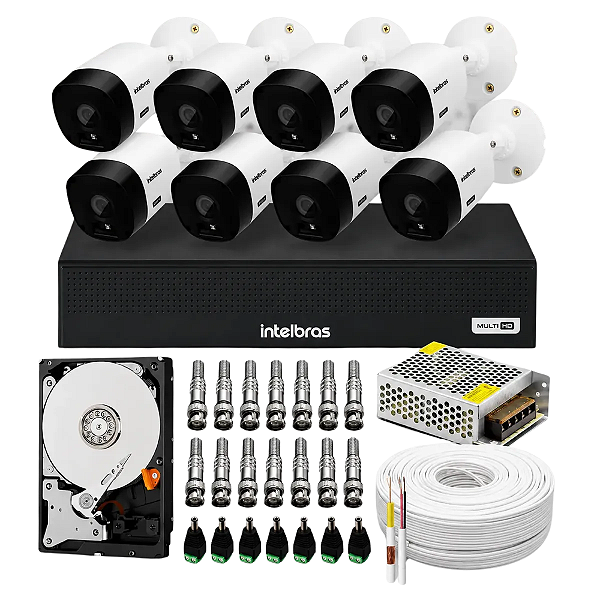 Kit CFTV Intelbras Completo com 8 Câmeras Bullet HD + DVR 8 Canais