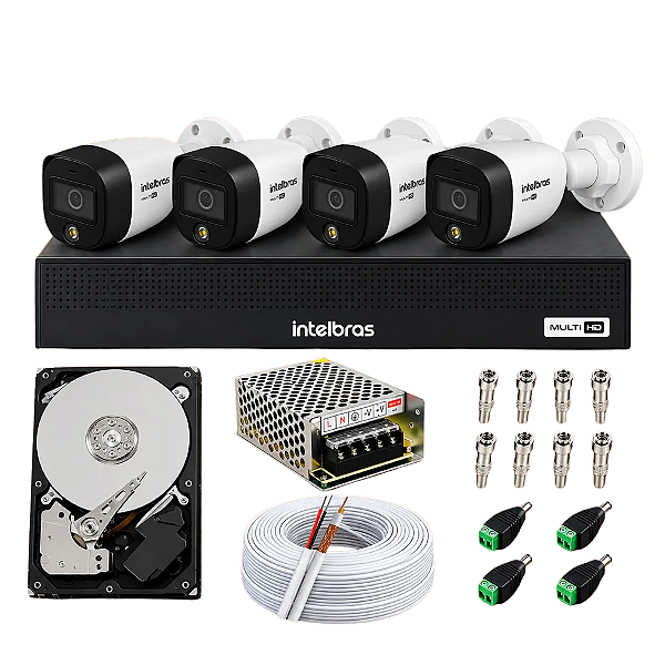Kit CFTV Intelbras 4 Câmeras VHD 1220 Full Color (Colorido a Noite) + DVR