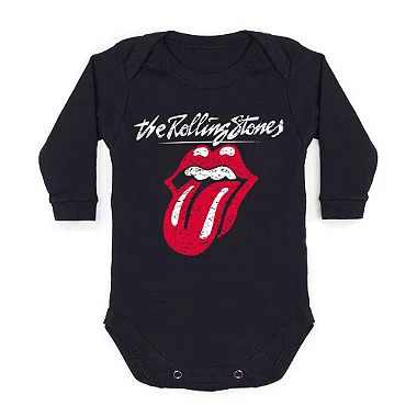 Body Bebê Manga Longa Rolling Stones Preto
