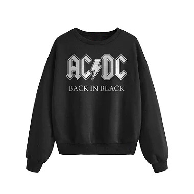 Moletom Careca ACDC Back In Black Preto