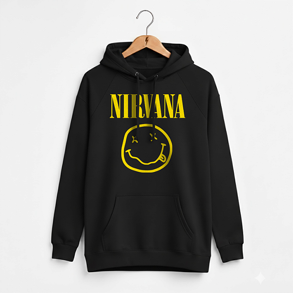 Moletom Canguru Feminino Nirvana Preto