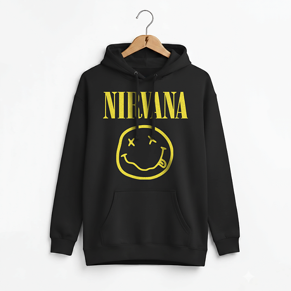 Moletom Canguru Nirvana Preto