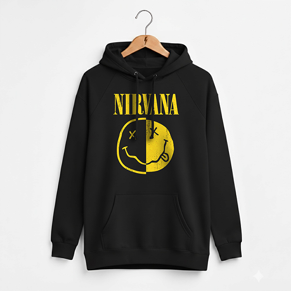 Moletom Canguru Feminino Nirvana Smile Preto