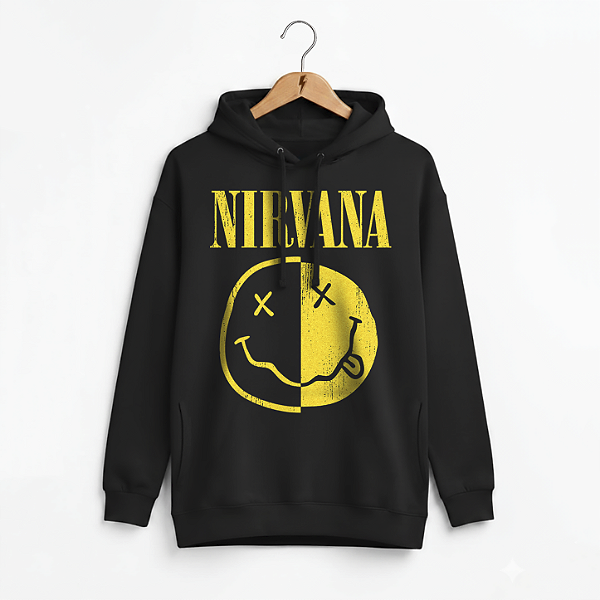 Moletom Bolso Lateral Nirvana Smile Preto