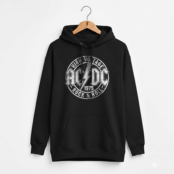 Moletom Canguru Feminino ACDC High Voltage Preto