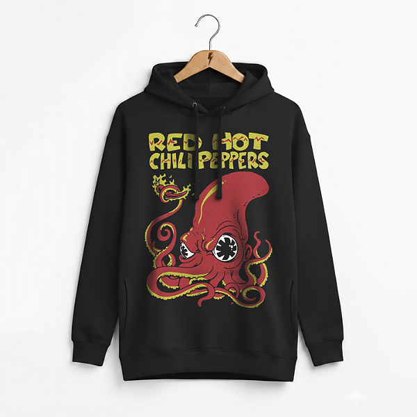 Moletom Bolso Lateral Red Hot Octopus Preto