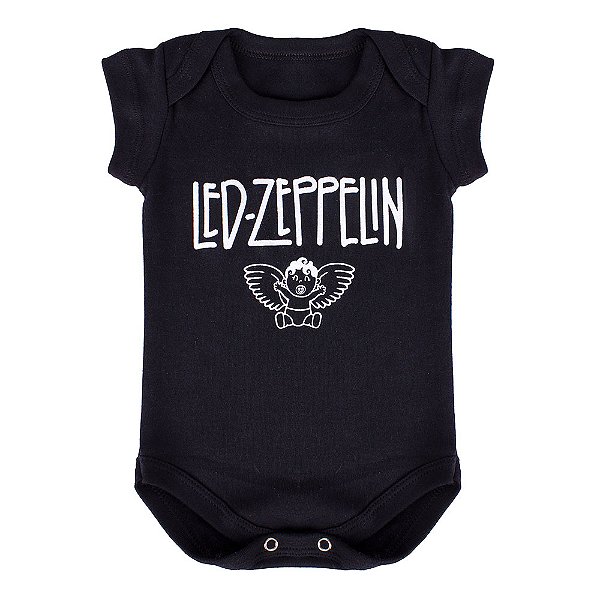 Body Bebê Led Zeppelin Anjinho Preta