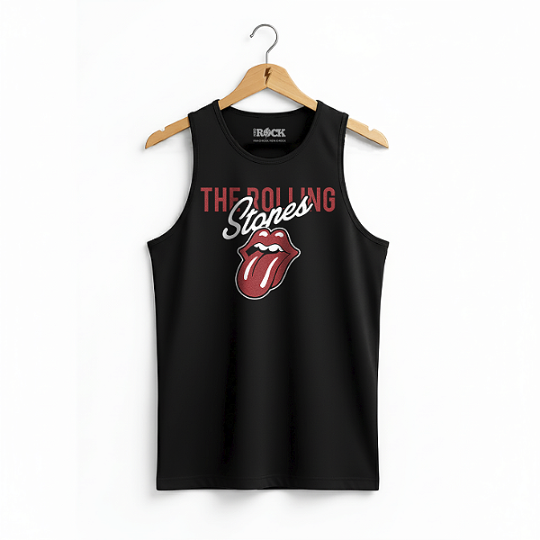 Regata Masculina Rolling Stones Cursiva Preta