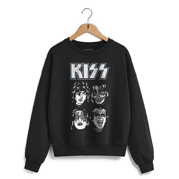 Moletom Careca Kiss Faces Preto