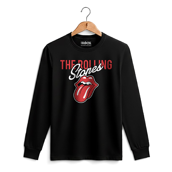 Camiseta Manga Longa Rolling Stones Cursiva Preta