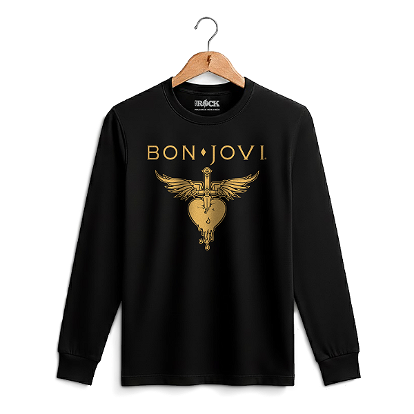 Camiseta Manga Longa Bon Jovi Gold Preta