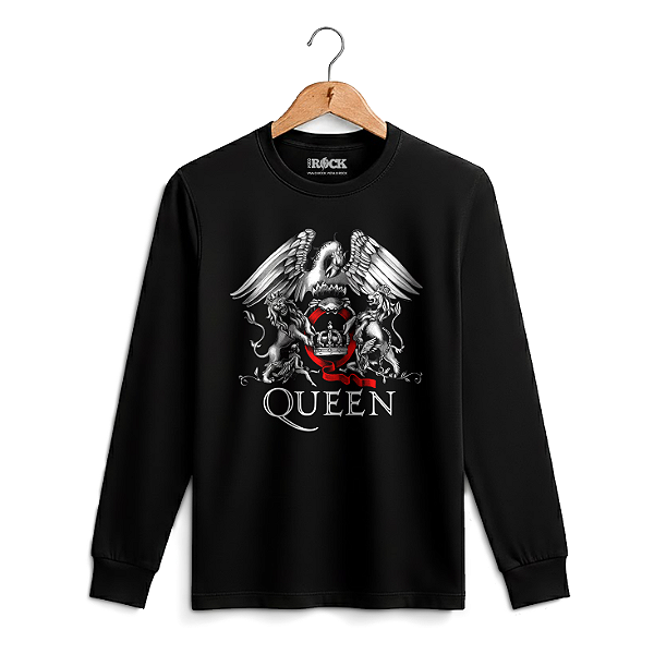 Camiseta Manga Longa Queen Brasão Preta