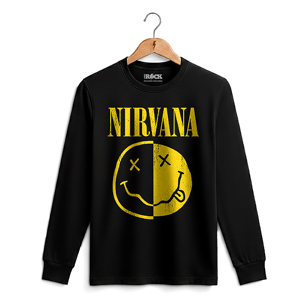 Camiseta Manga Longa Nirvana Smile Preta