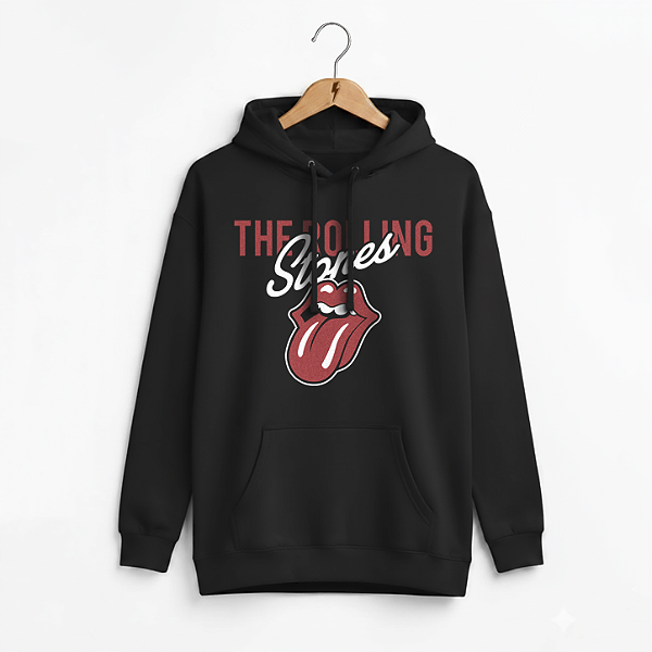 Moletom Canguru Rolling Stones Cursiva Preto