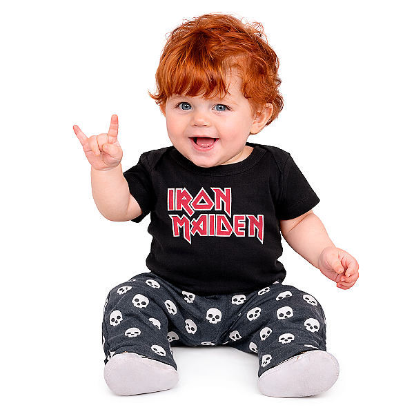 Body Bebê Iron Maiden Logo - Preto