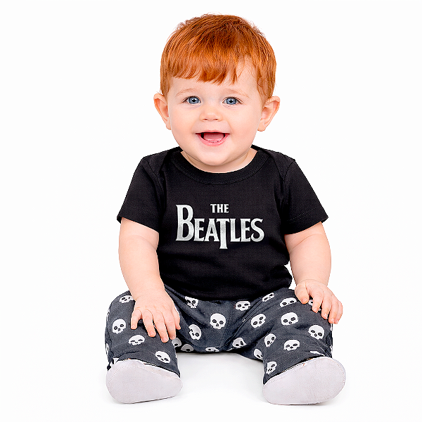 Body Bebê The Beatles Logo - Preto