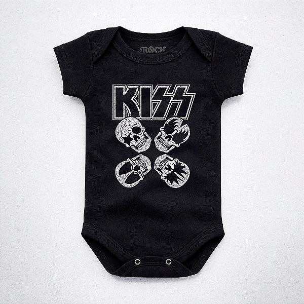 Body Bebê Kiss Caveiras - Preto