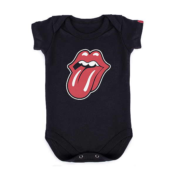 Body Bebê Rolling Stones Logo - Preto
