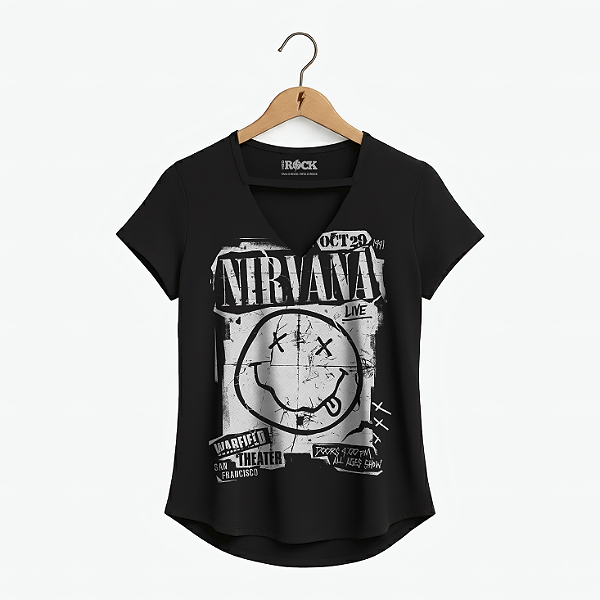 Blusinha Nirvana Smile Poster - Preta