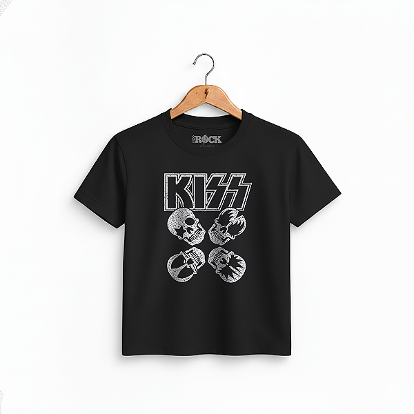 Camiseta Infantil Kiss Caveiras - Preta