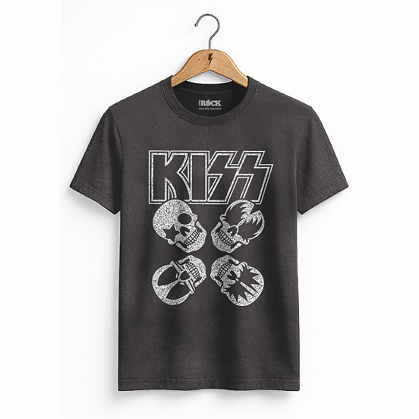 Camiseta Estonada Kiss Caveiras Preta