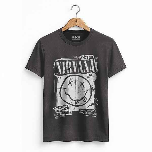 Camiseta Estonada Nirvana Smile Poster Preta