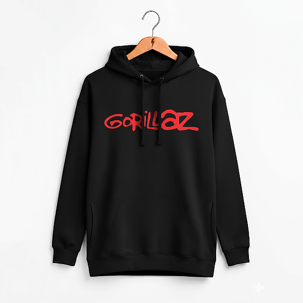 Moletom Canguru Feminino Gorillaz Preto