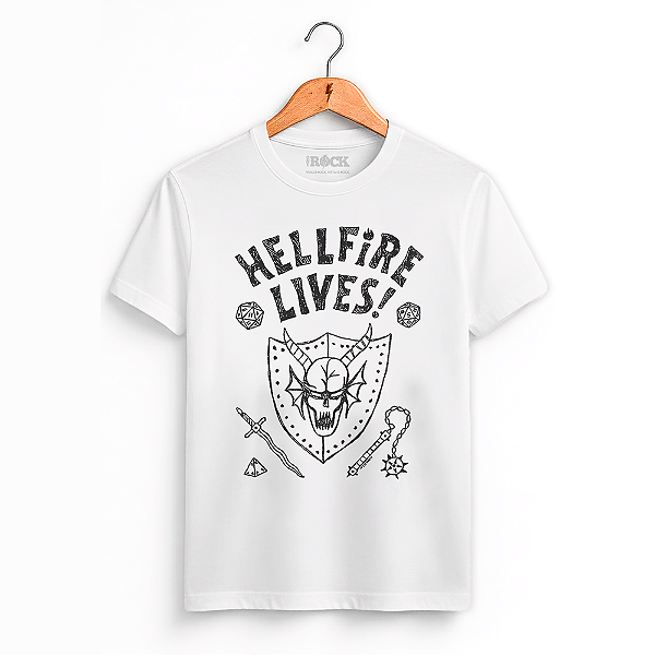 Camiseta Stranger Things Hellfire Lives - Branca