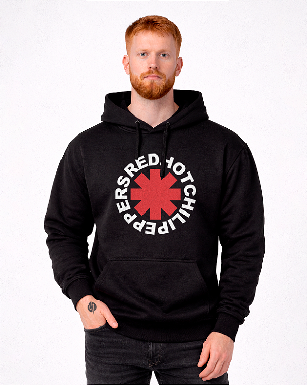 Moletom Canguru Red Hot Chili Peppers Logo - Preto
