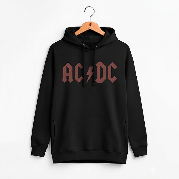 Moletom Canguru ACDC Red Logo - Preto