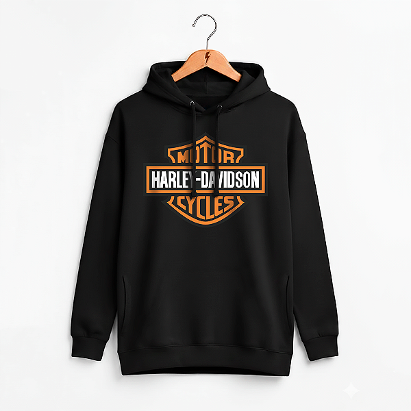 Moletom Canguru Harley Davidson Logo - Preto