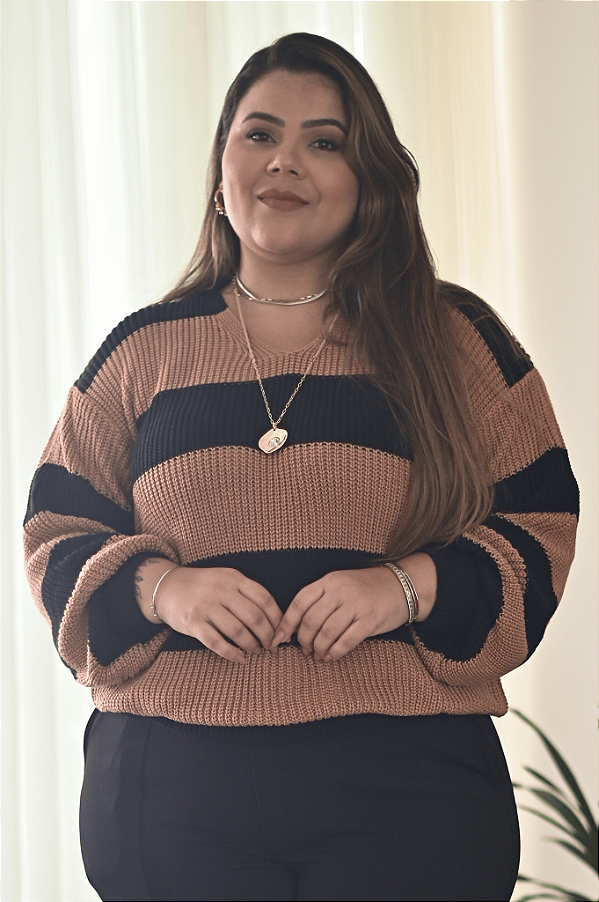 Blusa Listrada Frang Gola V Alternativa Tricot