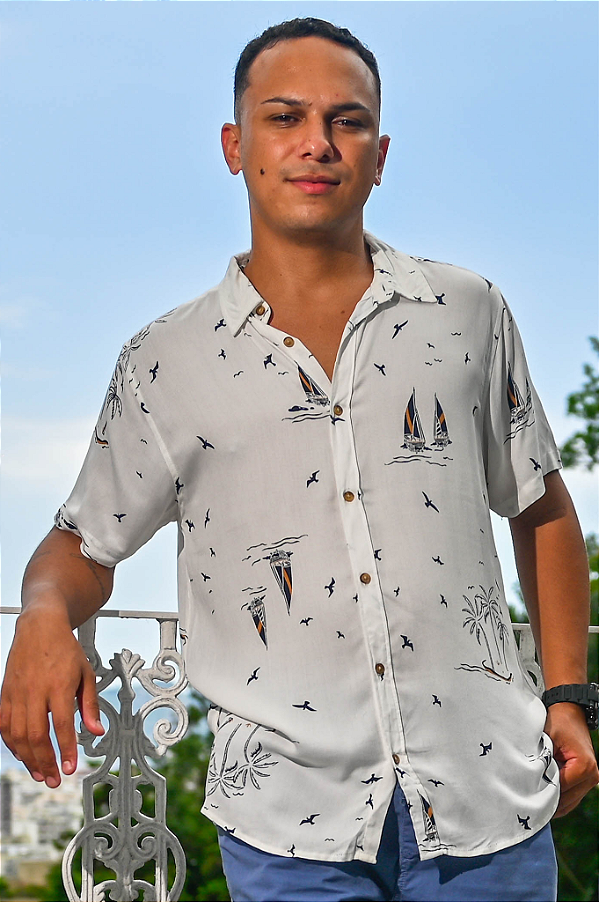 Camisa Estampa Coqueiros Masculina Diâmetro