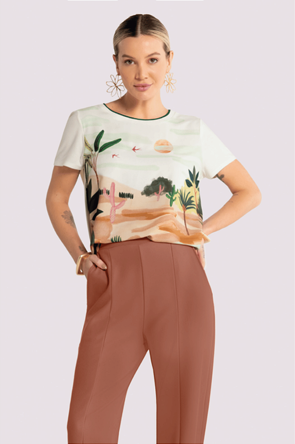 Blusa Feminina  Estampada Manga Curta Lunender