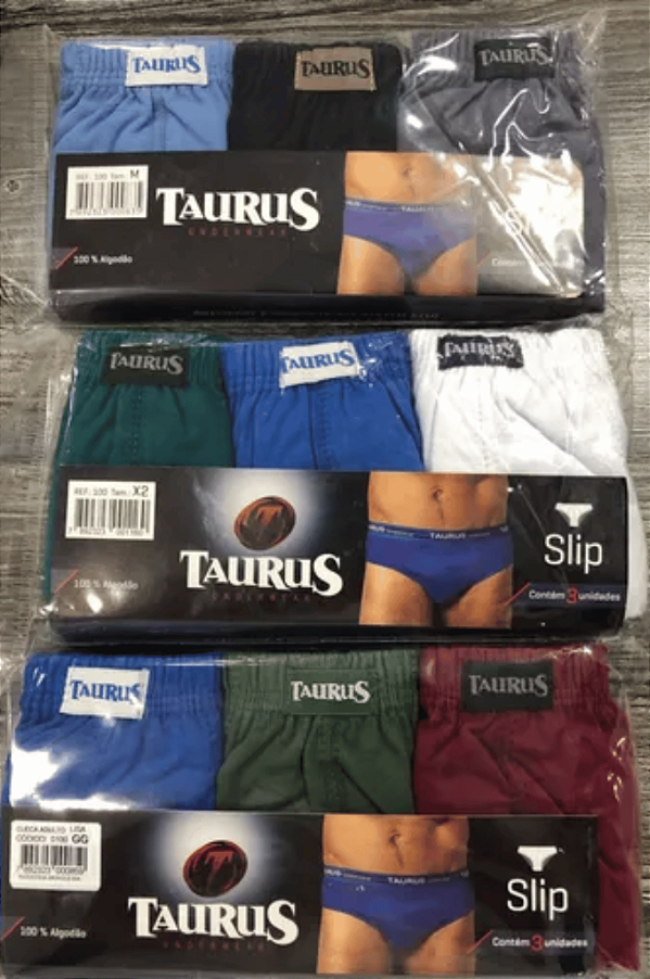 Kit 3 Cuecas Slip Plus Size 100% Algodão Taurus Cores Sortidas